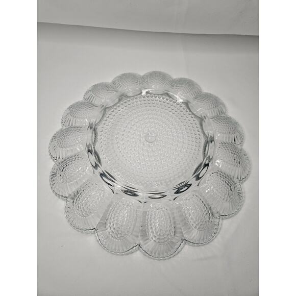 Vintage Deviled Egg Plate Platter Crystal Clear Glass Servingdish Tray 11" Round - Picture 4 of 5